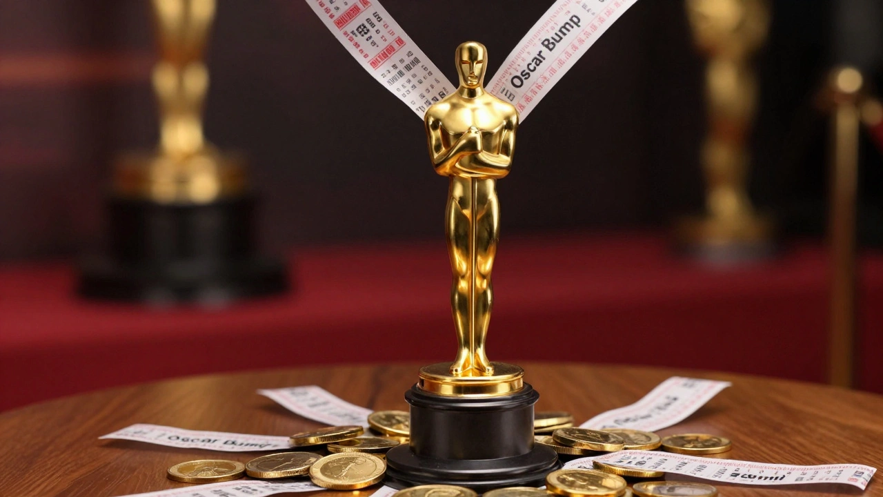 Oscar statue made of gold coins symbolizing career financial growth