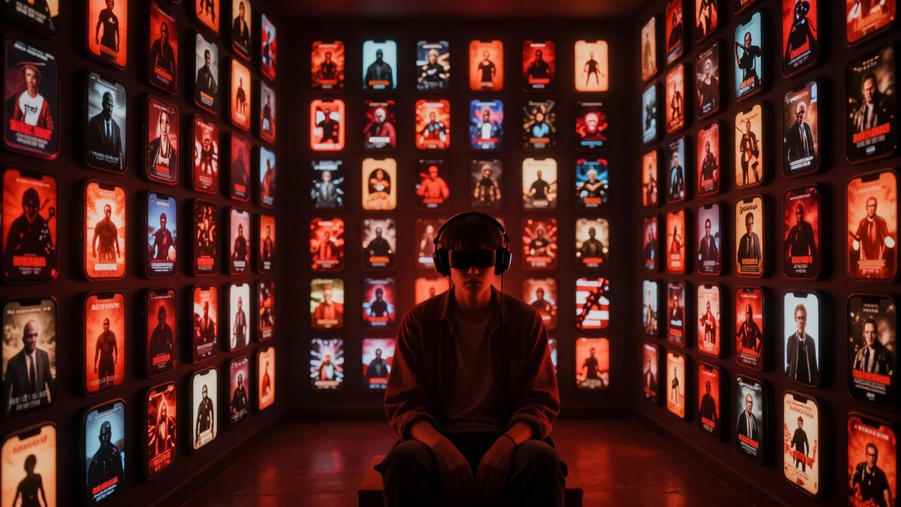 Person trapped in echo chamber of phone screens