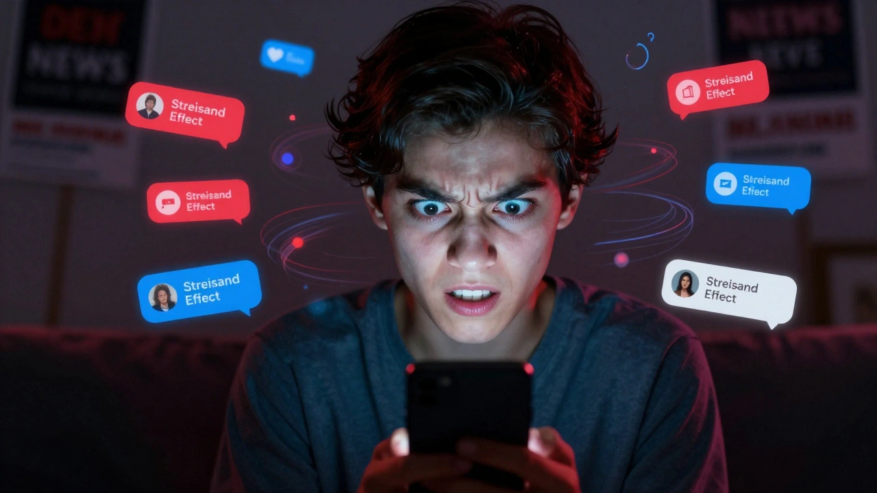 Person viewing phone with swirling digital outrage