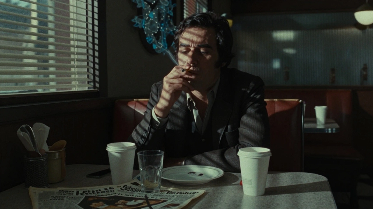 Shadowy figure in a 1970s noir diner setting