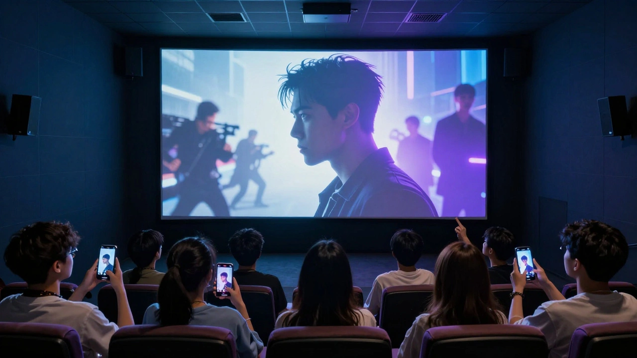 Skeptical audience watching a celebrity-driven movie