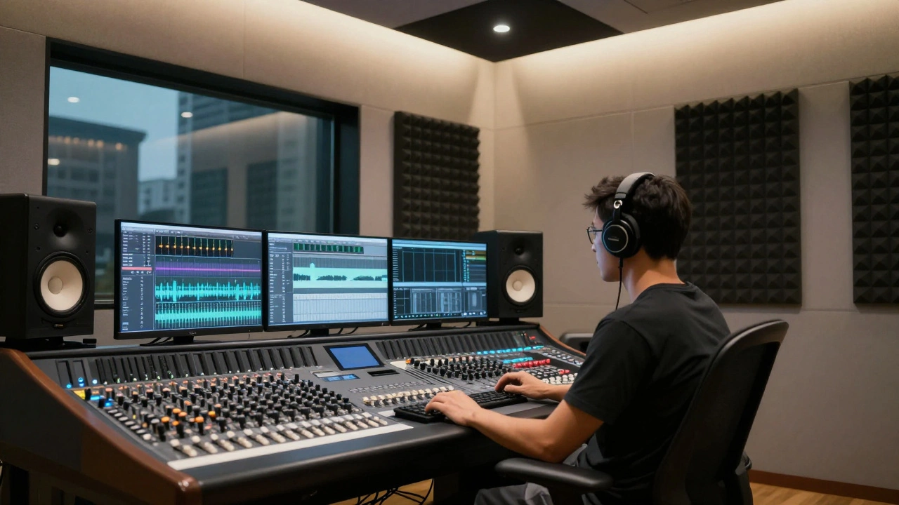 Sound engineer working in modern audio post studio