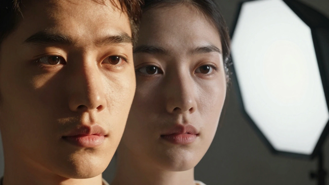 Split face showing hard vs soft lighting effects