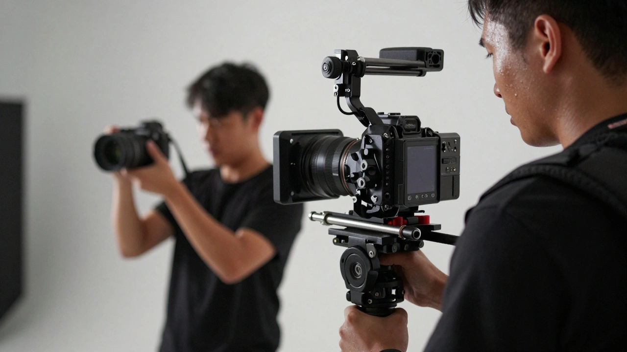 Steadicam operator with heavy rig vs handheld camera operator on set