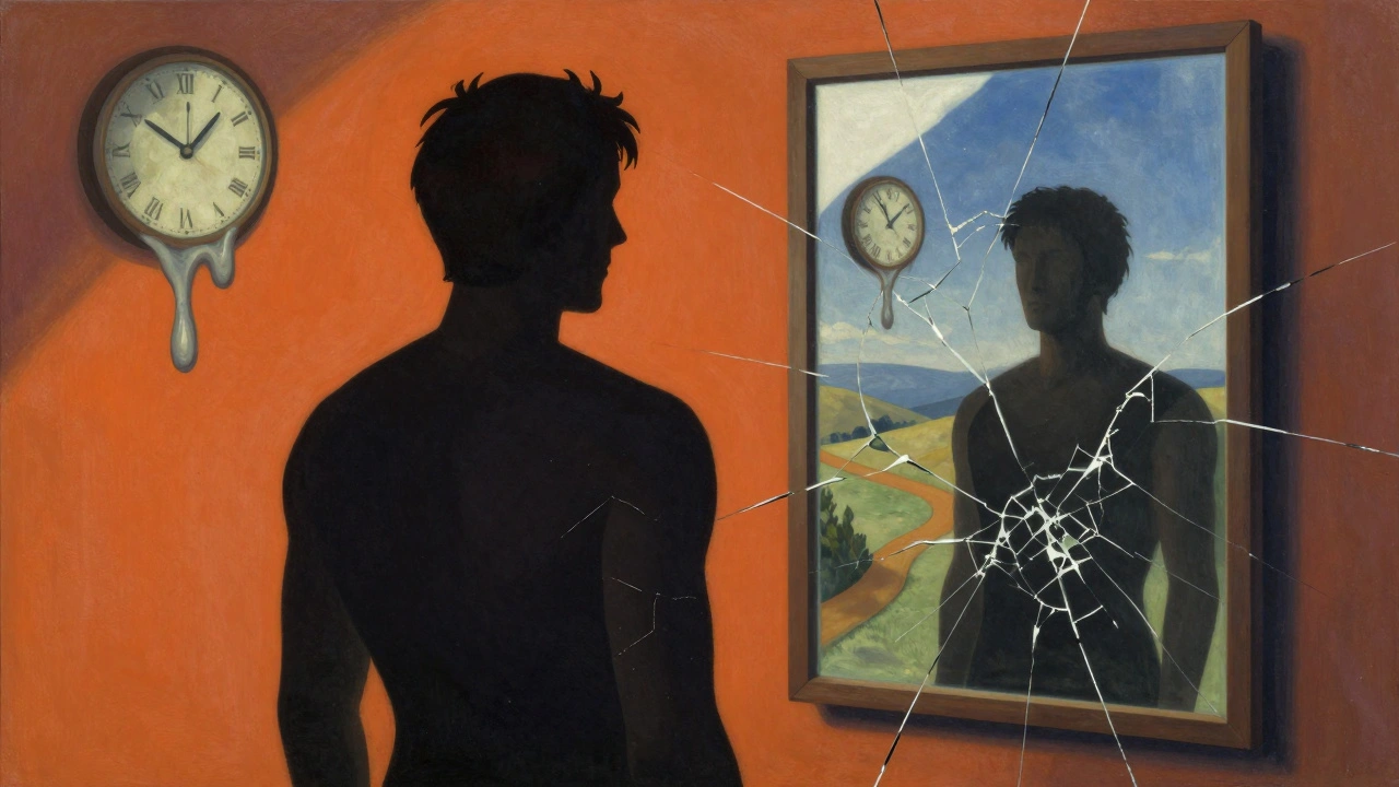 Surreal art of a fractured reflection in a mirror, symbolizing unreliable perception.