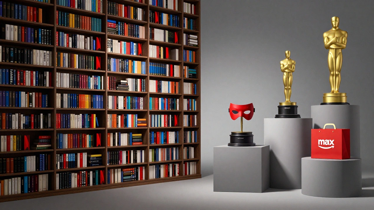Visual comparison of streaming services: overflowing library vs curated pedestals