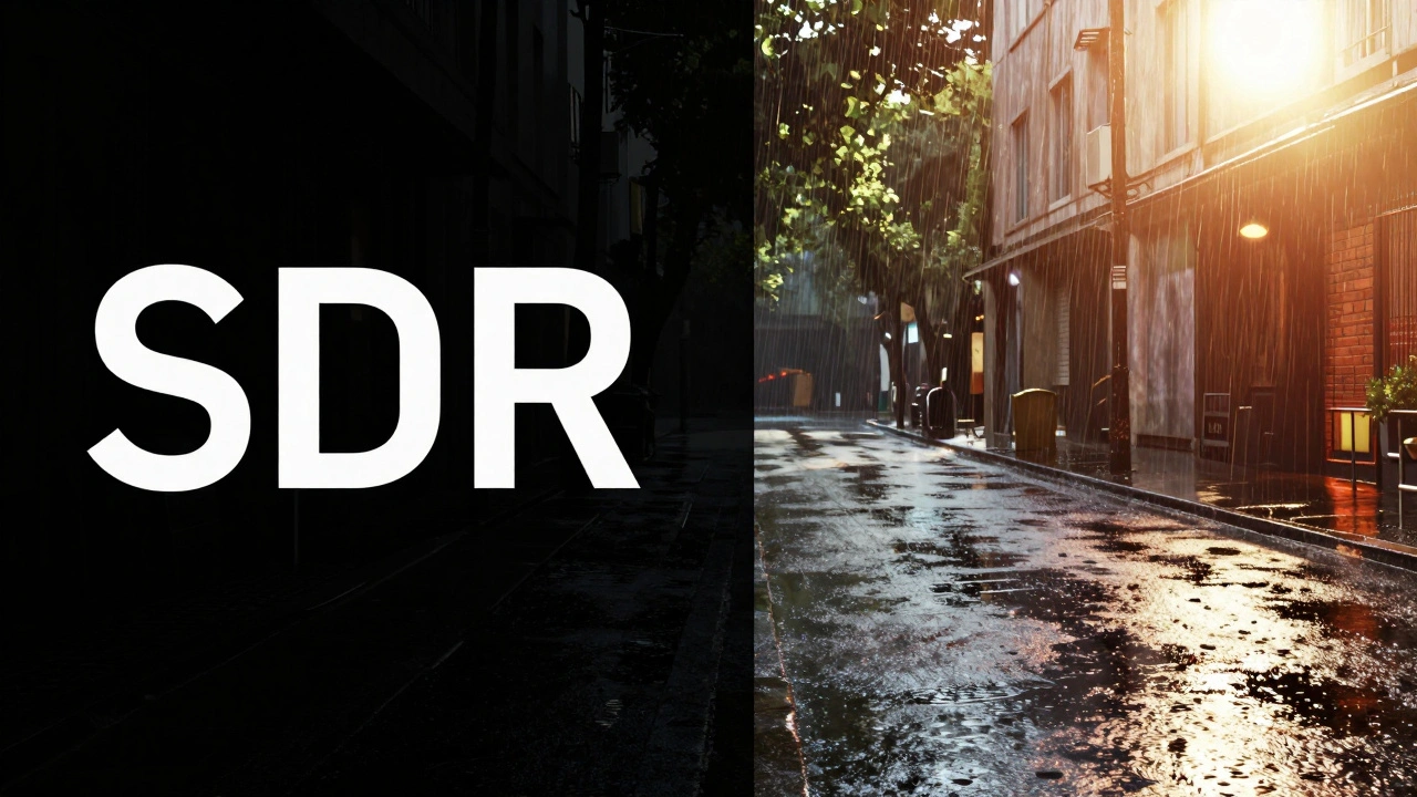 Visual comparison showing flat SDR image versus vibrant detailed HDR image