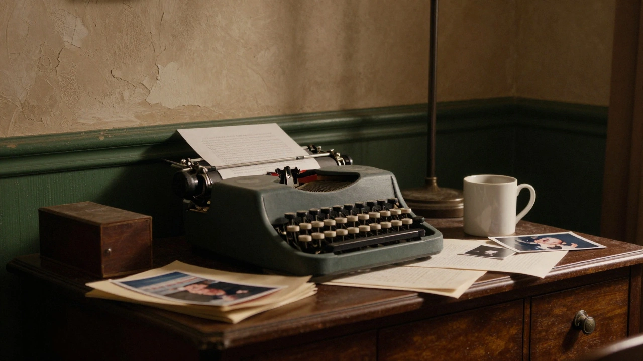 Close-up of vintage props and textured walls on a dressed movie set