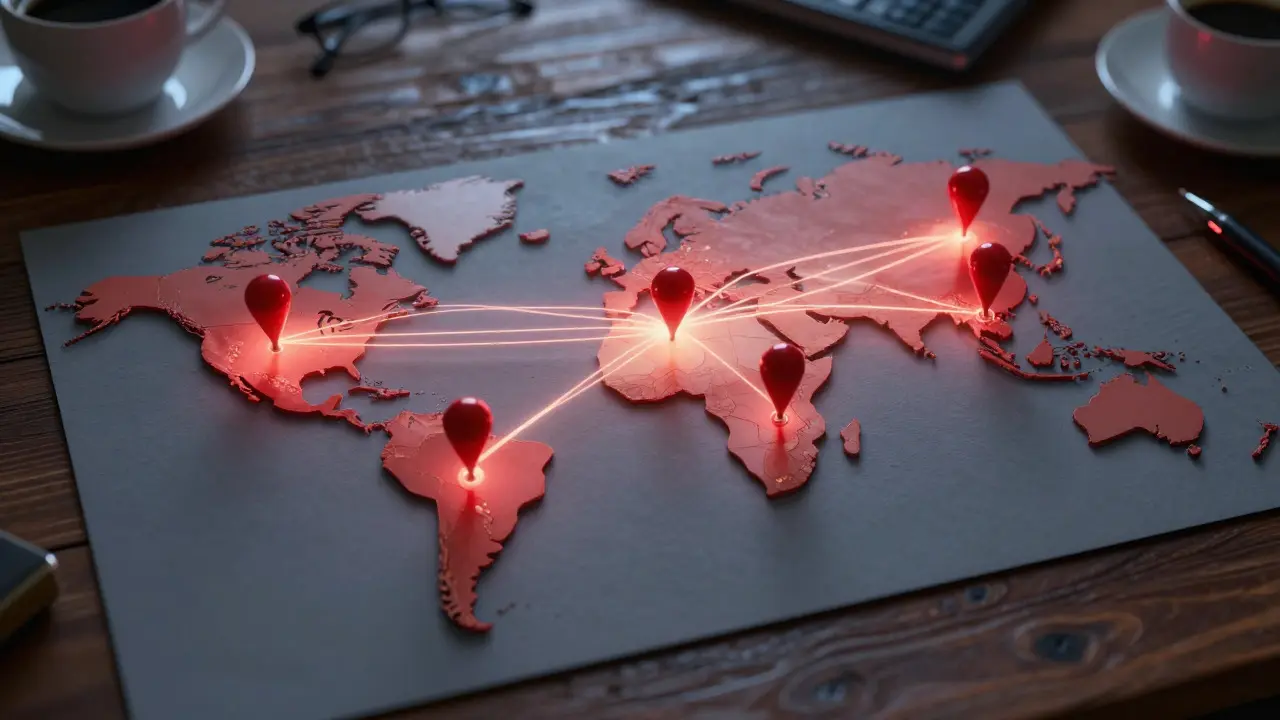 3D map model illustrating global film distribution and localization strategy