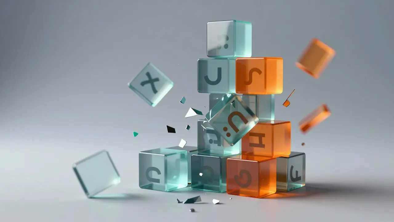 Abstract 3D glass blocks shifting to represent budget change orders