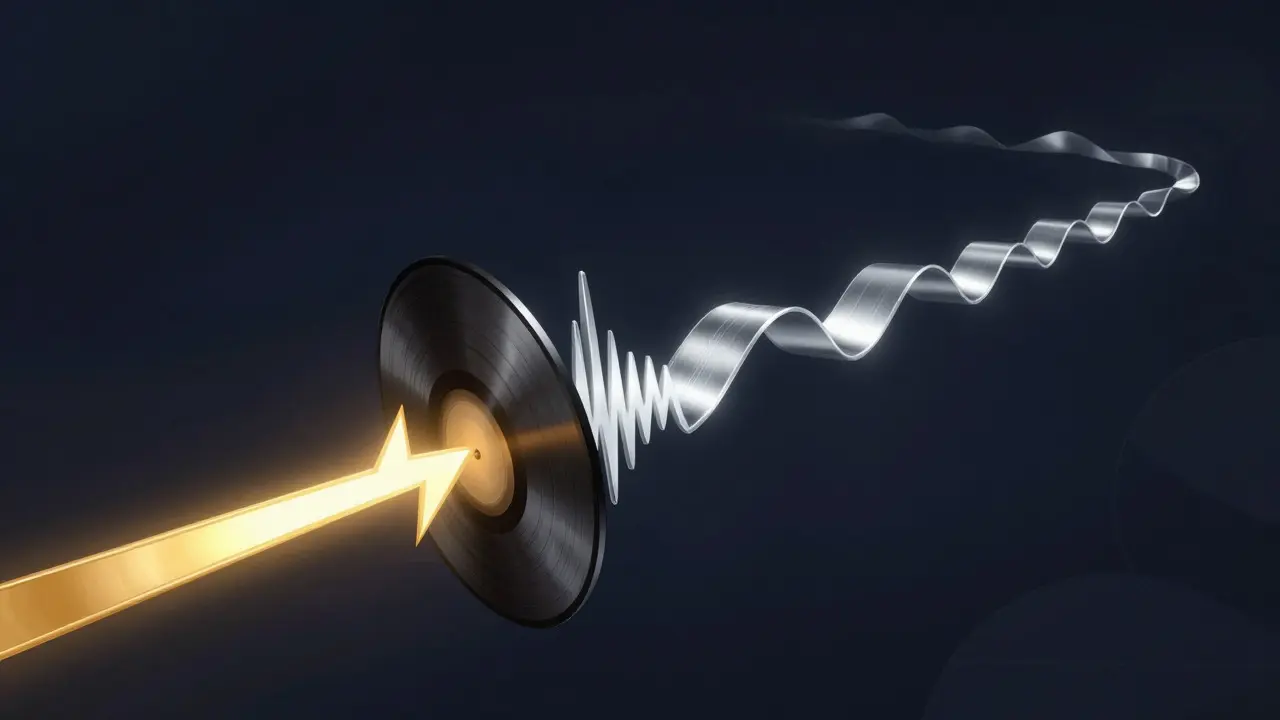 Abstract art showing a single golden burst and an endless silver ribbon of light