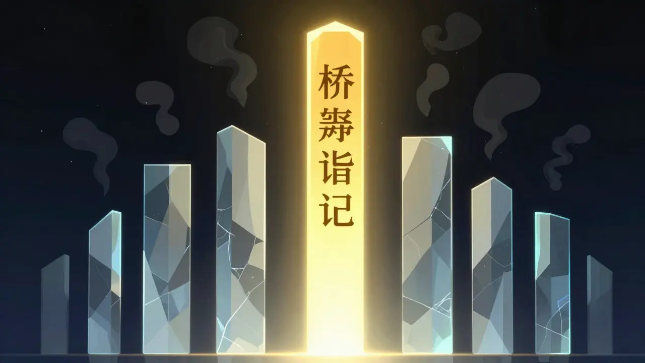 Abstract art showing a solid golden pillar surrounded by translucent fragments