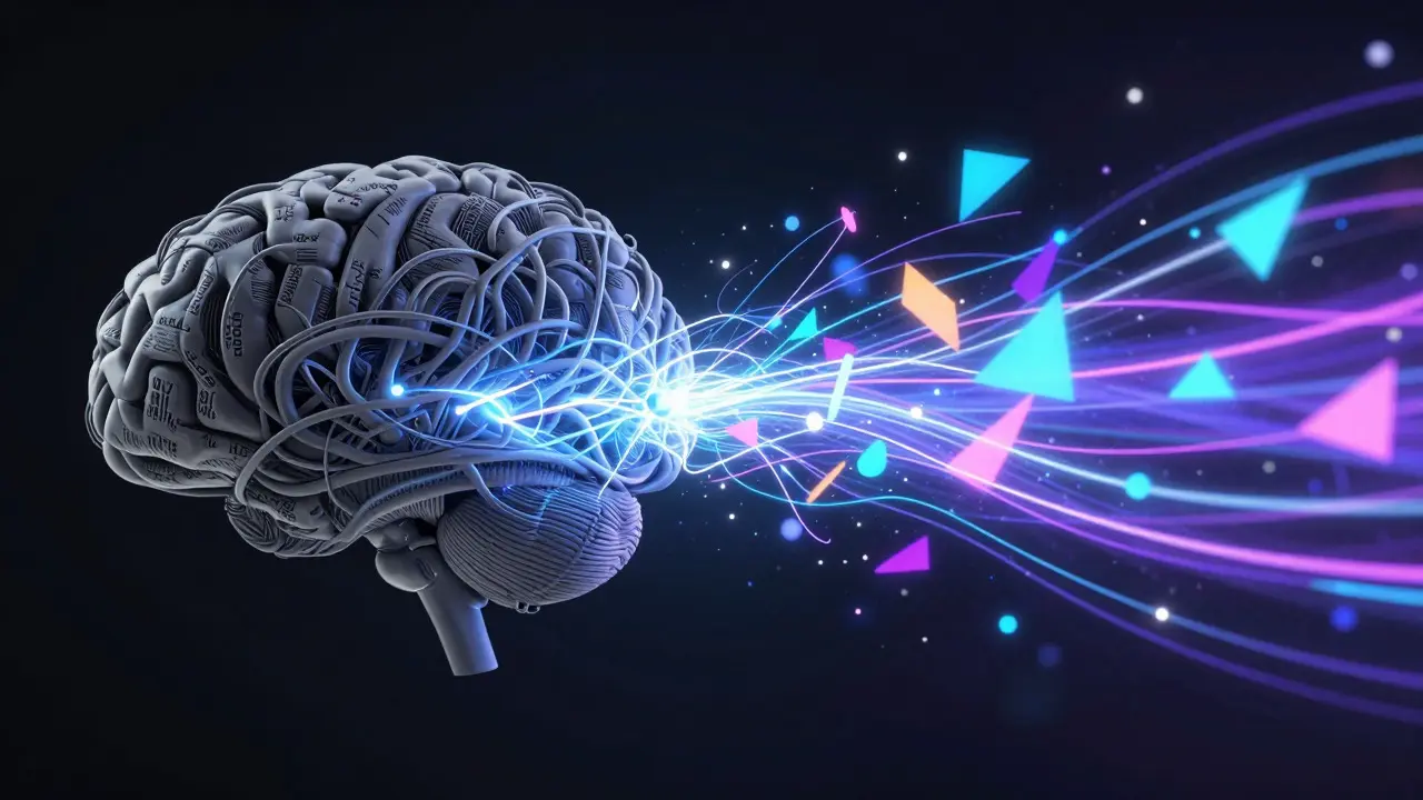 Abstract art showing brain processing visuals faster than text