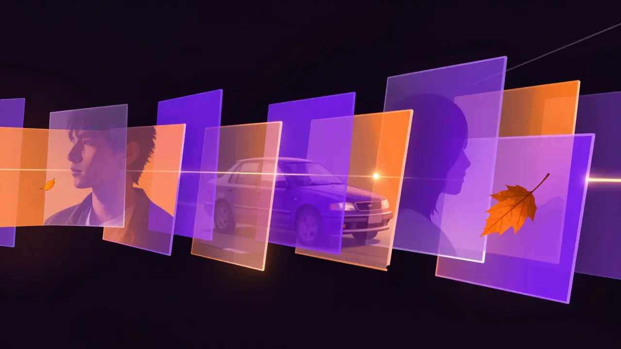 Abstract artistic representation of film editing rhythm with floating frames