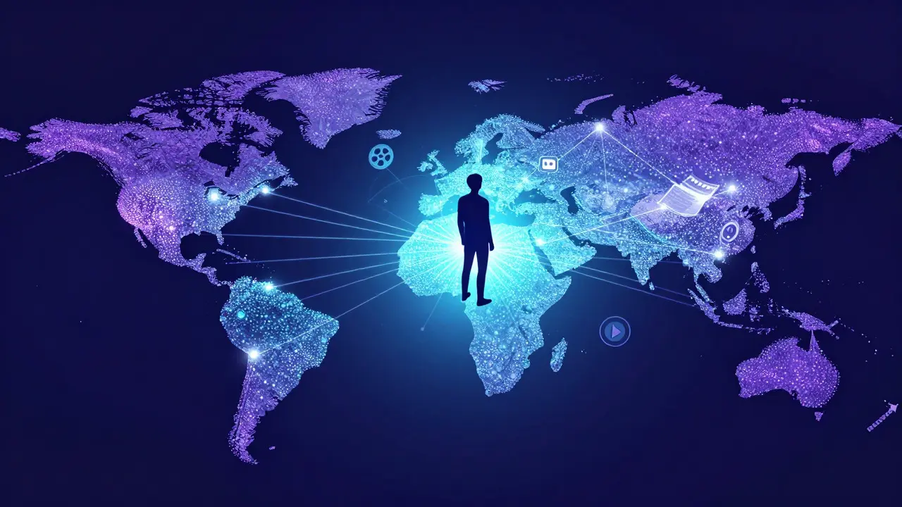 Abstract digital art showing network of backers connecting to filmmaker