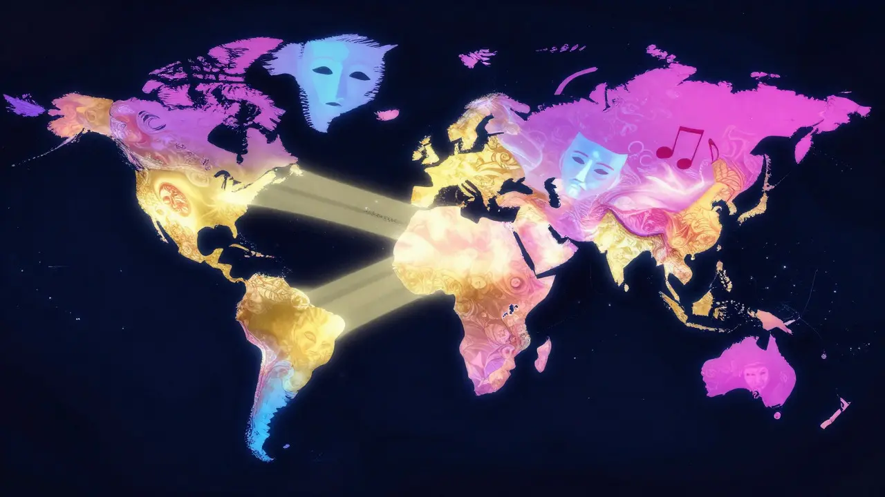 Abstract map showing global connection of regional film industries