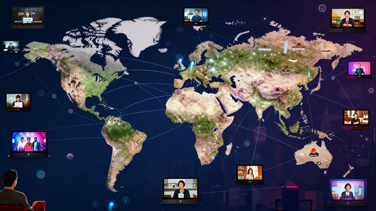 Abstract map showing global connections for international film distribution