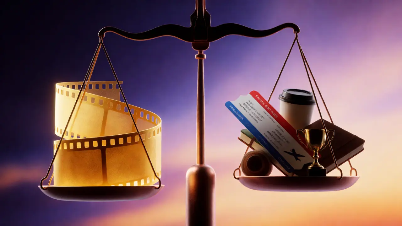 Abstract scales balancing film and costs