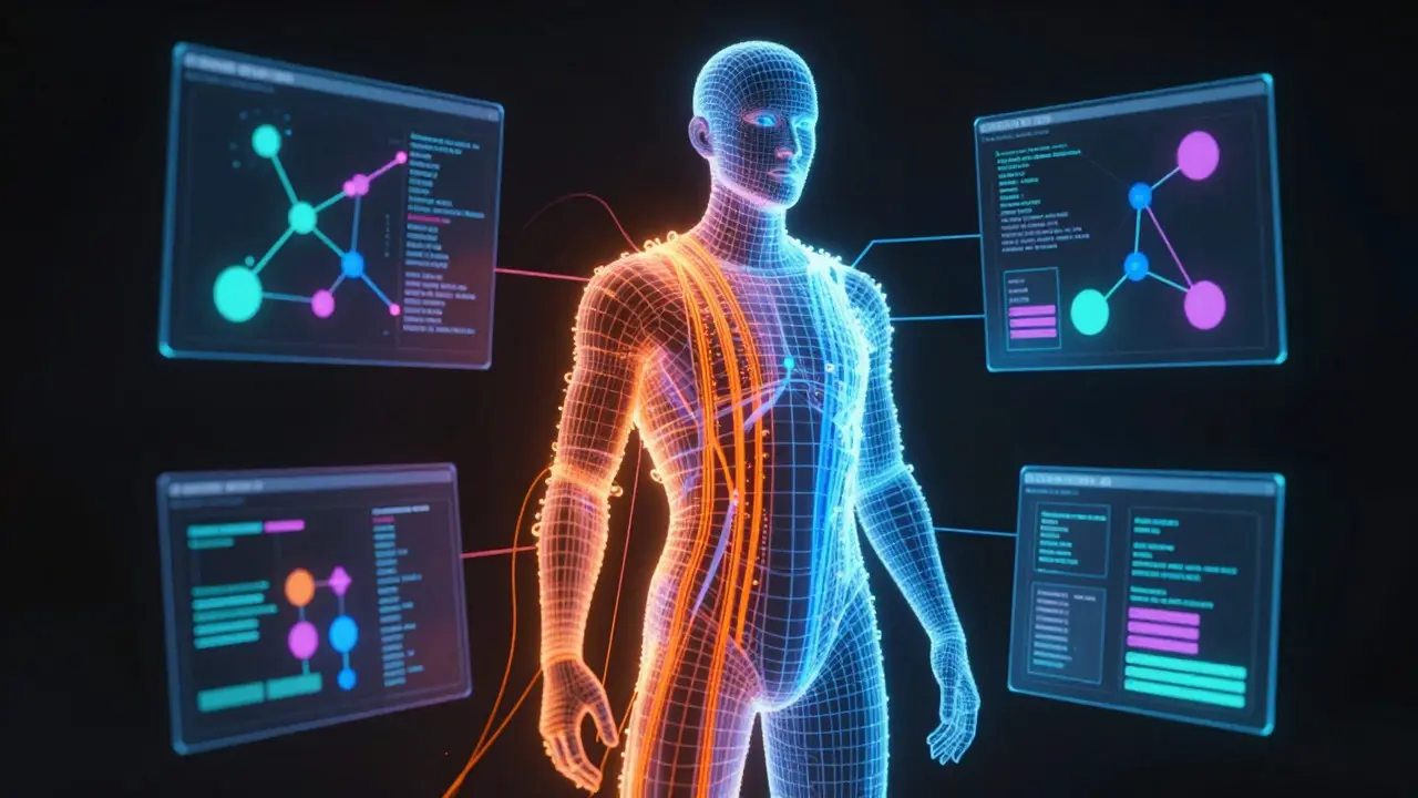 Abstract visualization of 3D character material and shader application