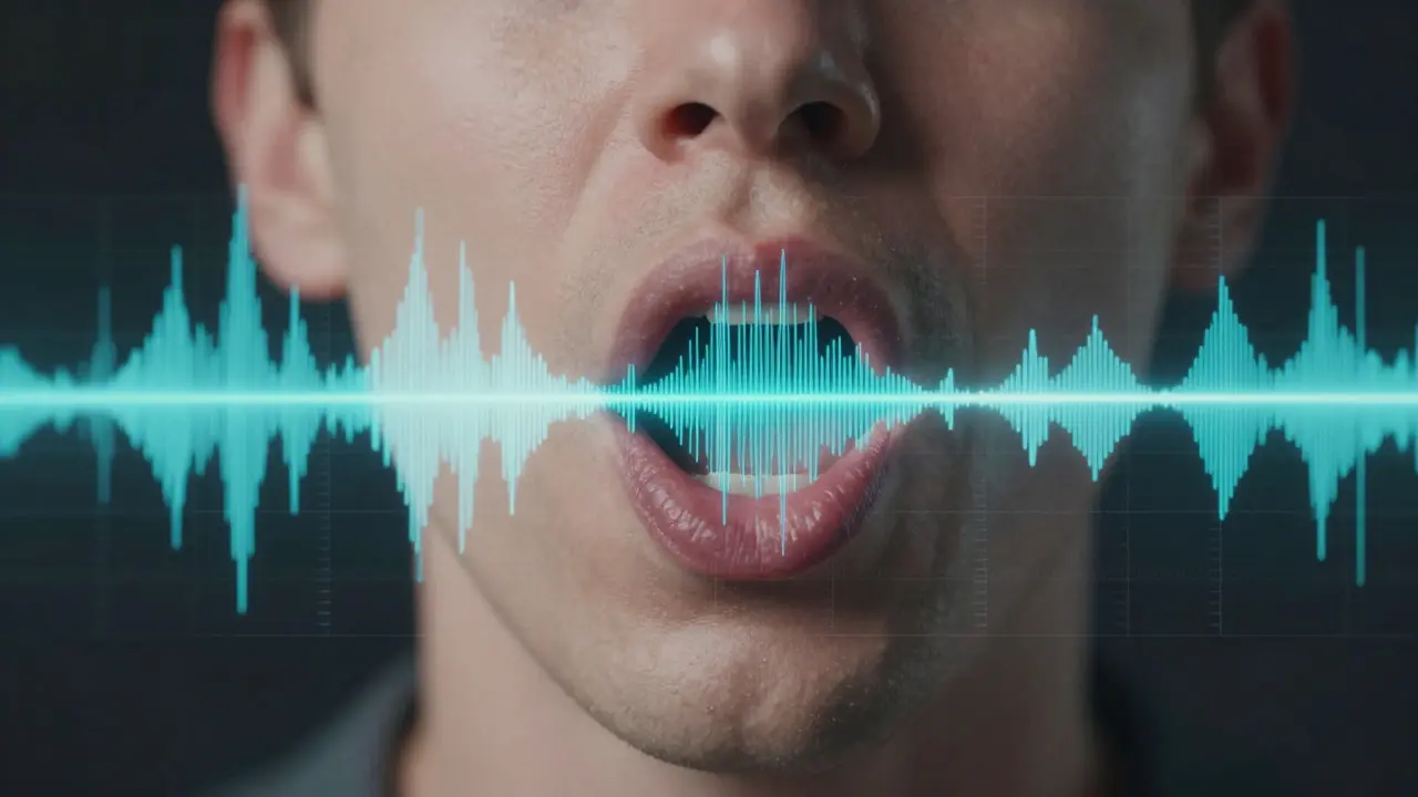 Abstract visualization of audio waveforms syncing with lip movements