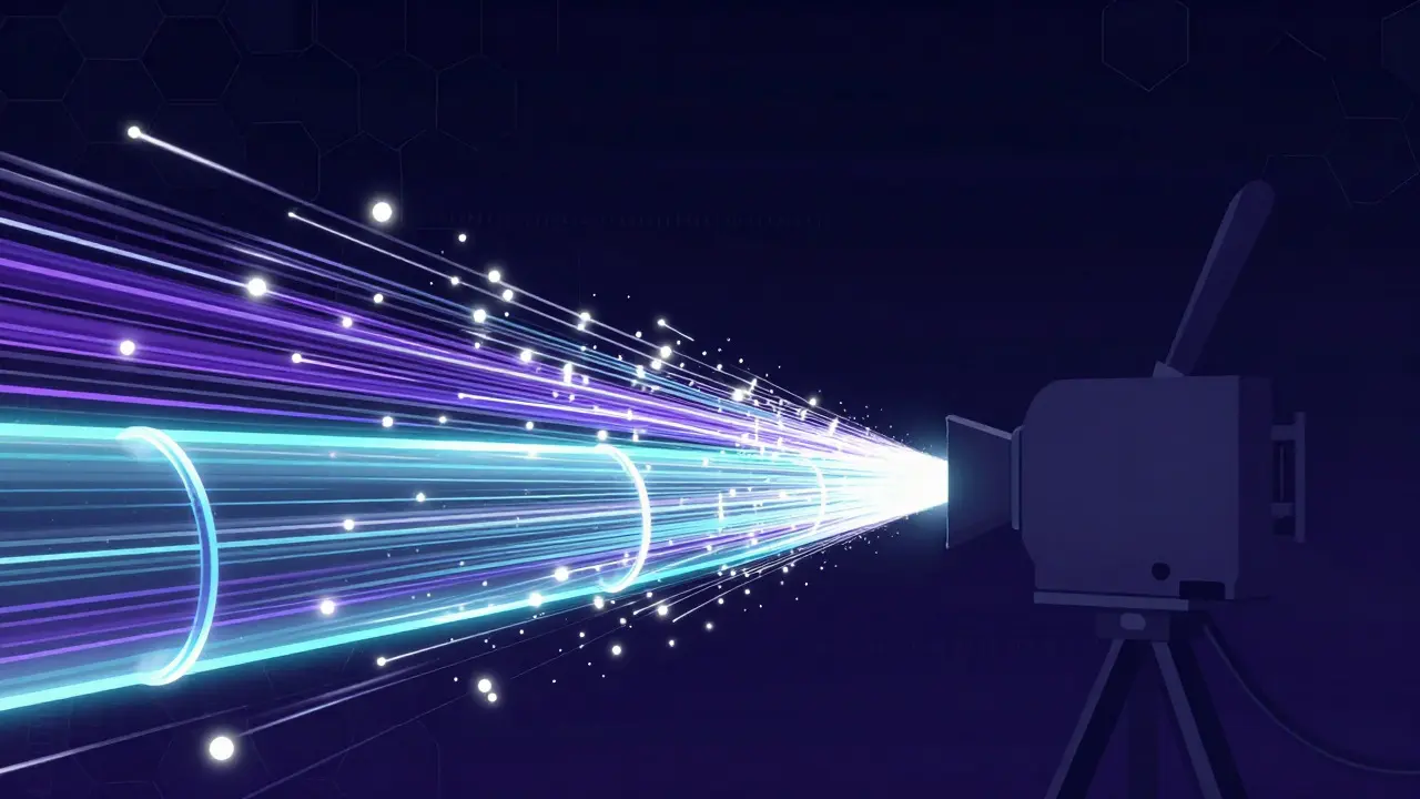 Abstract visualization of fiber optic data transfer for cinema projectors