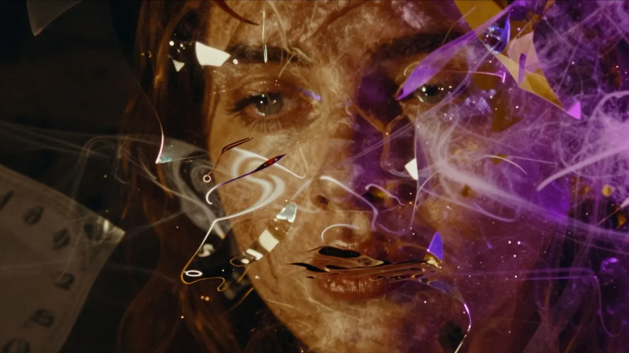 An abstract collage of fragmented images and swirling lights symbolizing non-linear narratives and experimental editing.