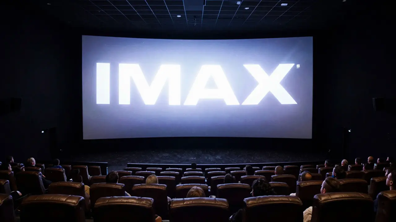 Audience watching a massive IMAX screen in a dark auditorium