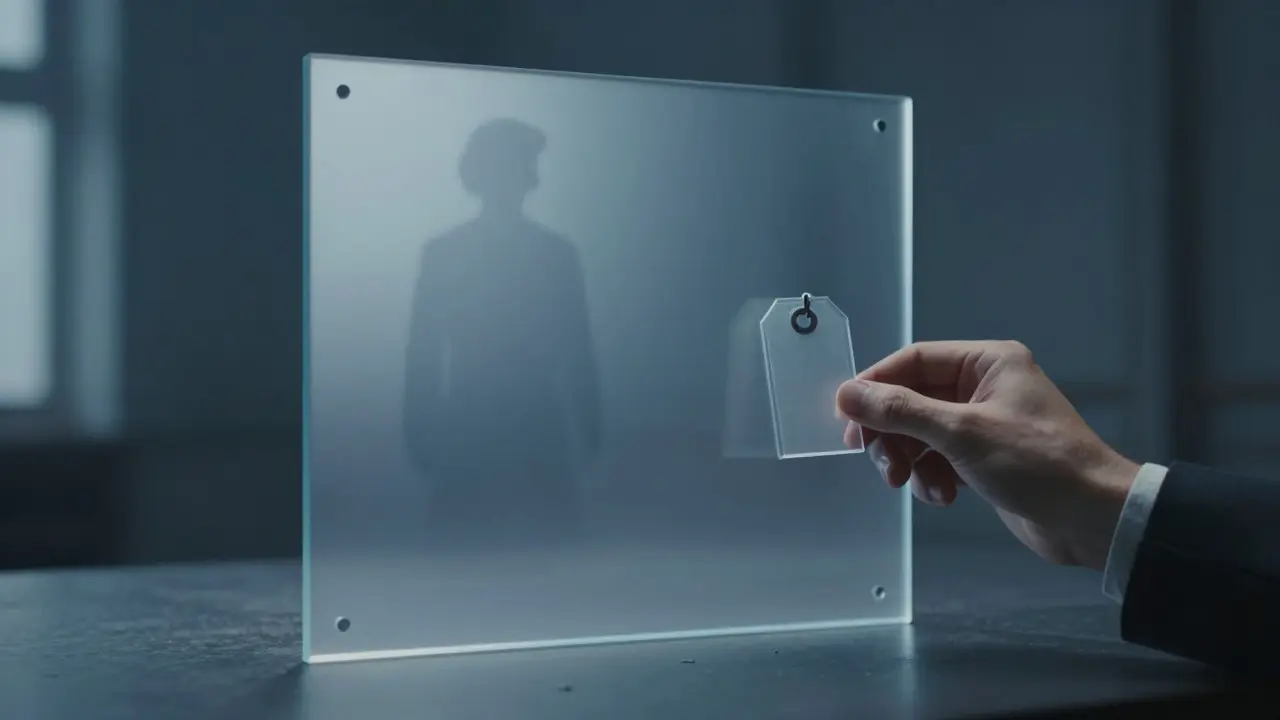 Conceptual art showing a glass pane separating a historical silhouette from a filmmaker