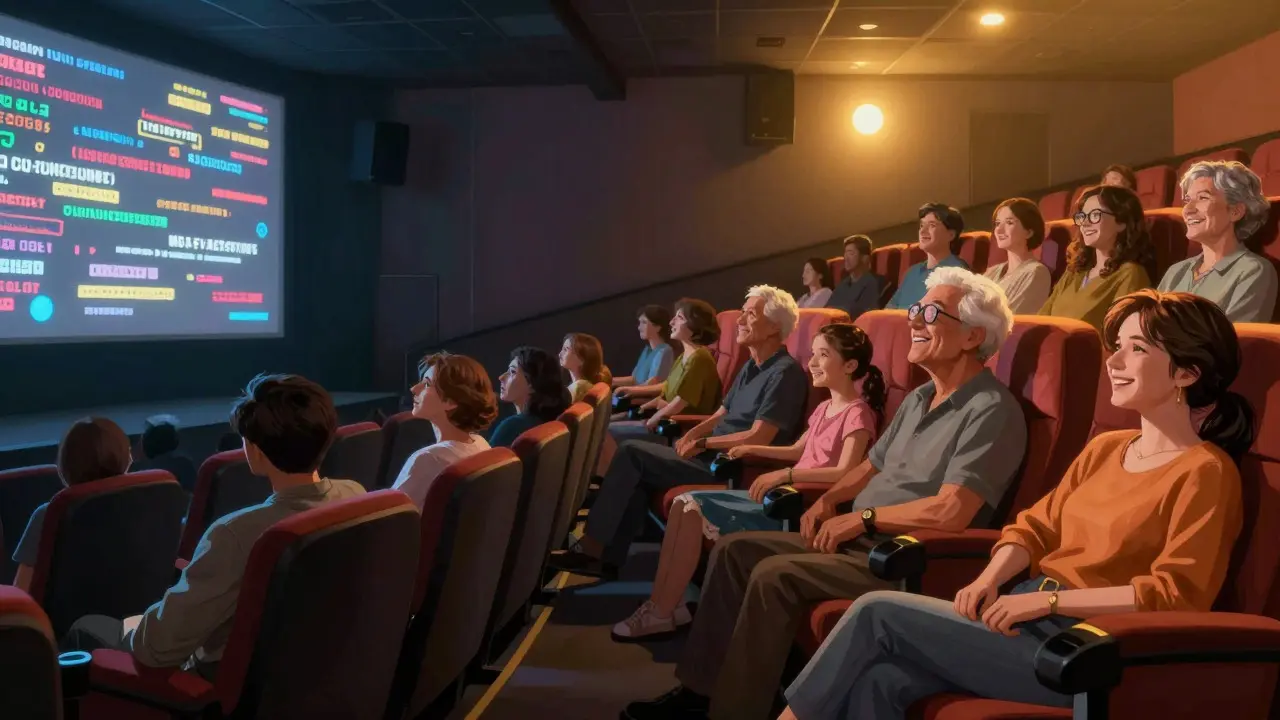 Conceptual art showing audience engagement differences between subtitled and dubbed films
