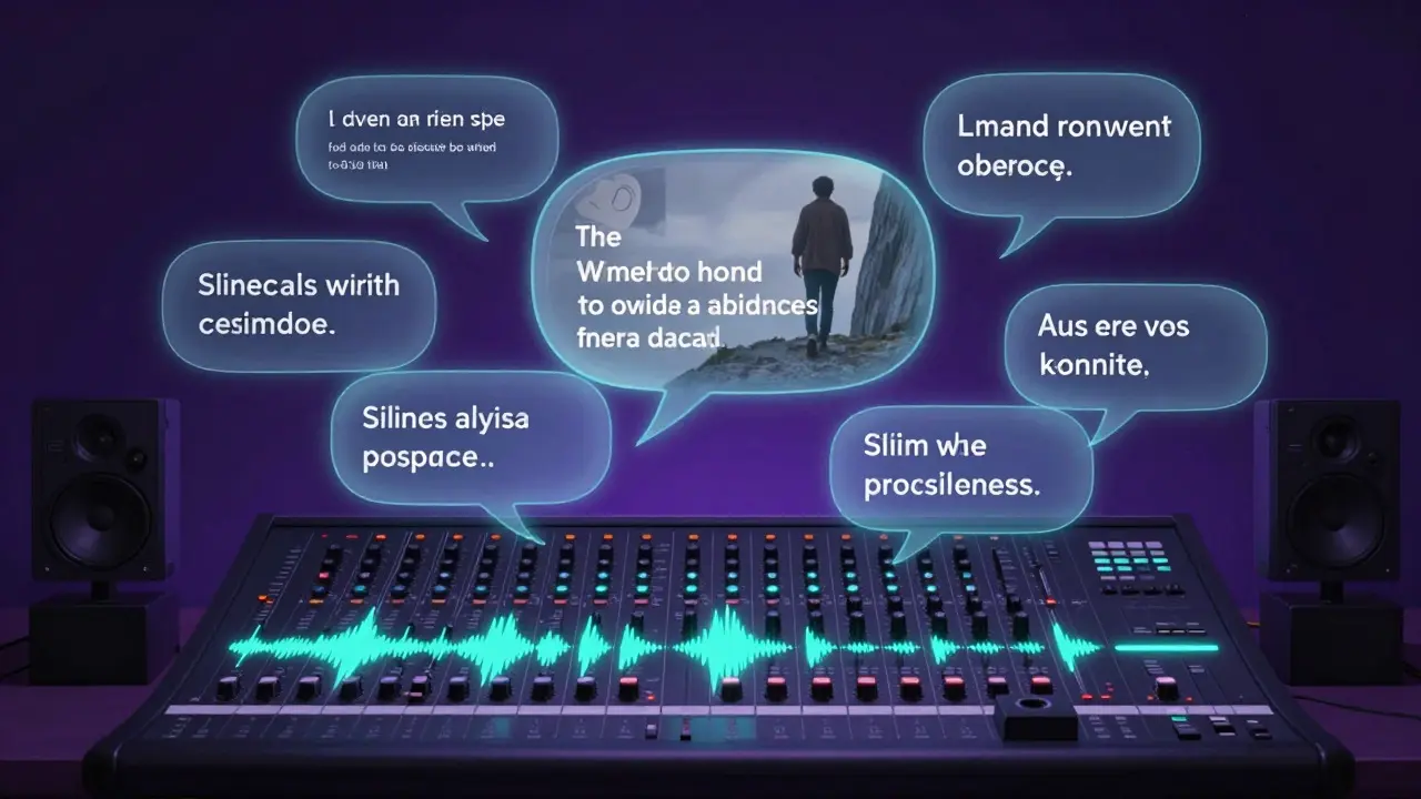 Conceptual art showing audio description writing process with sound waves