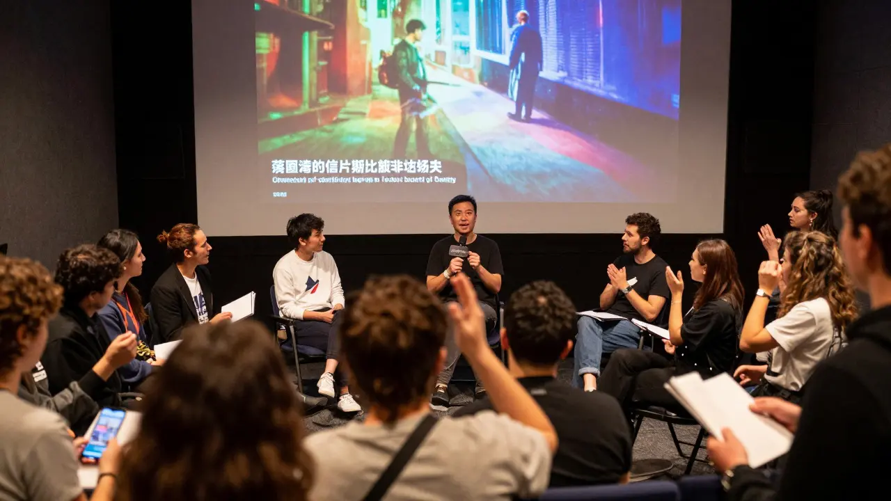 Director engaging with fans during a post-screening Q&amp;A at an indie film event