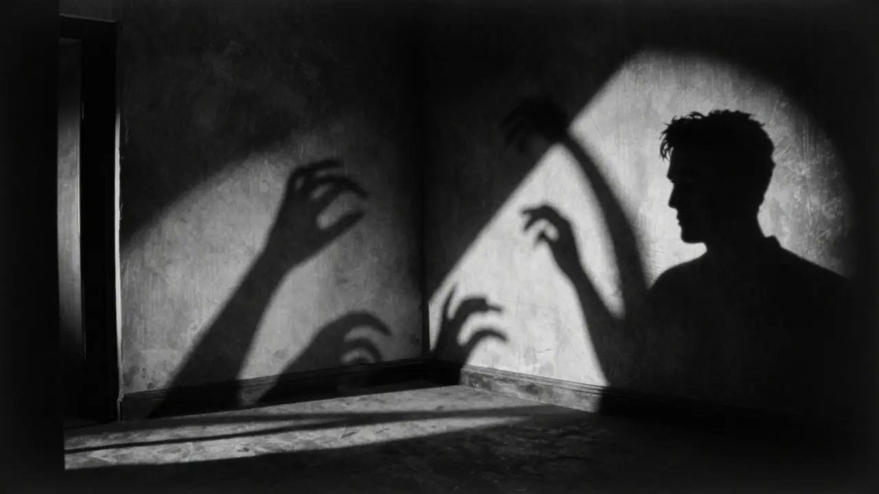Distorted room with sharp angles and heavy shadows illustrating German Expressionist horror aesthetics