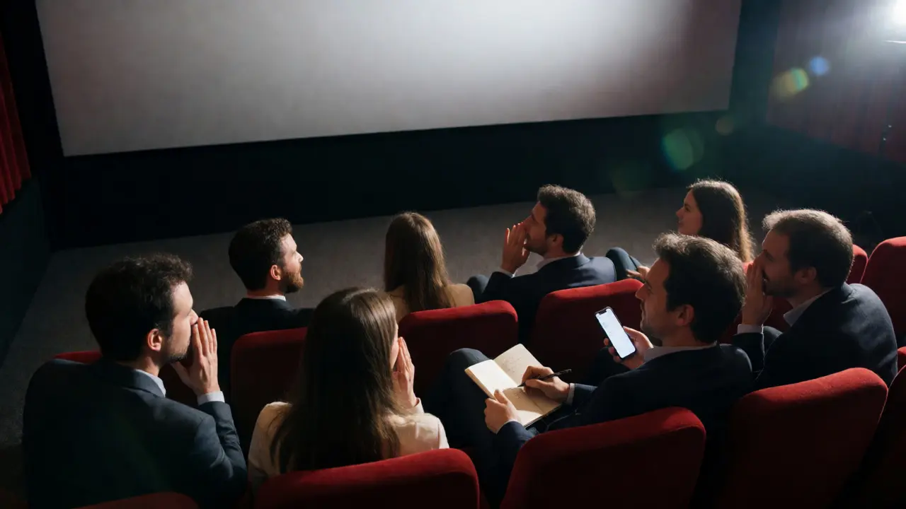 Distributors discussing a film's potential after a festival screening.