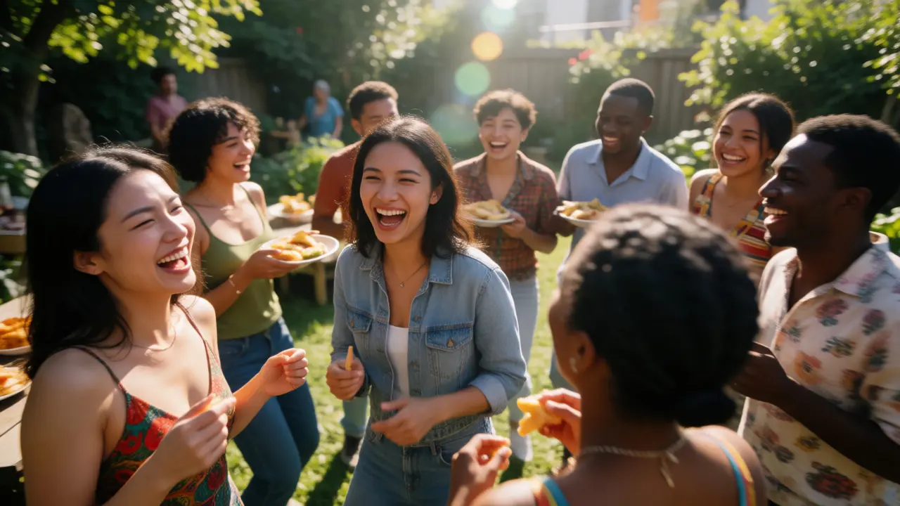 Diverse group of LGBTQ+ people of color celebrating outdoors