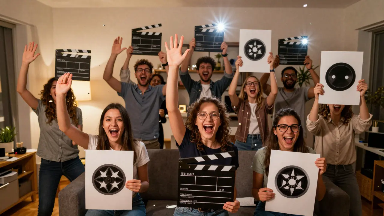 Group of supporters celebrating a successful film project launch