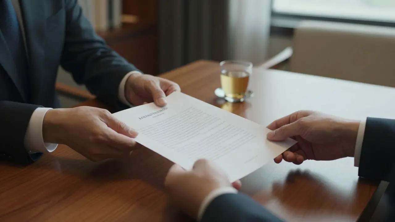 Hands signing a contract in a Seoul hotel meeting room