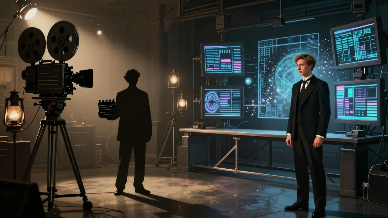 Illustration comparing historical and modern use of stand-ins and photo doubles
