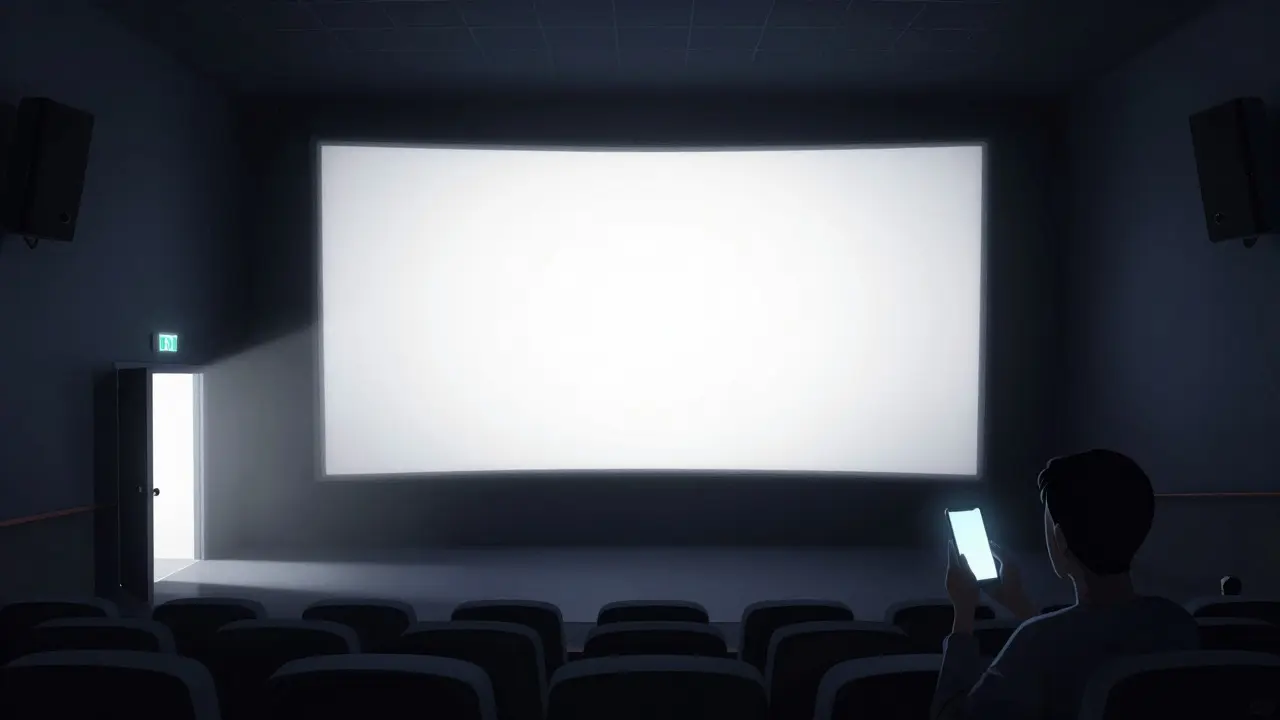 Illustration showing ambient light sources affecting the black levels on a cinema screen