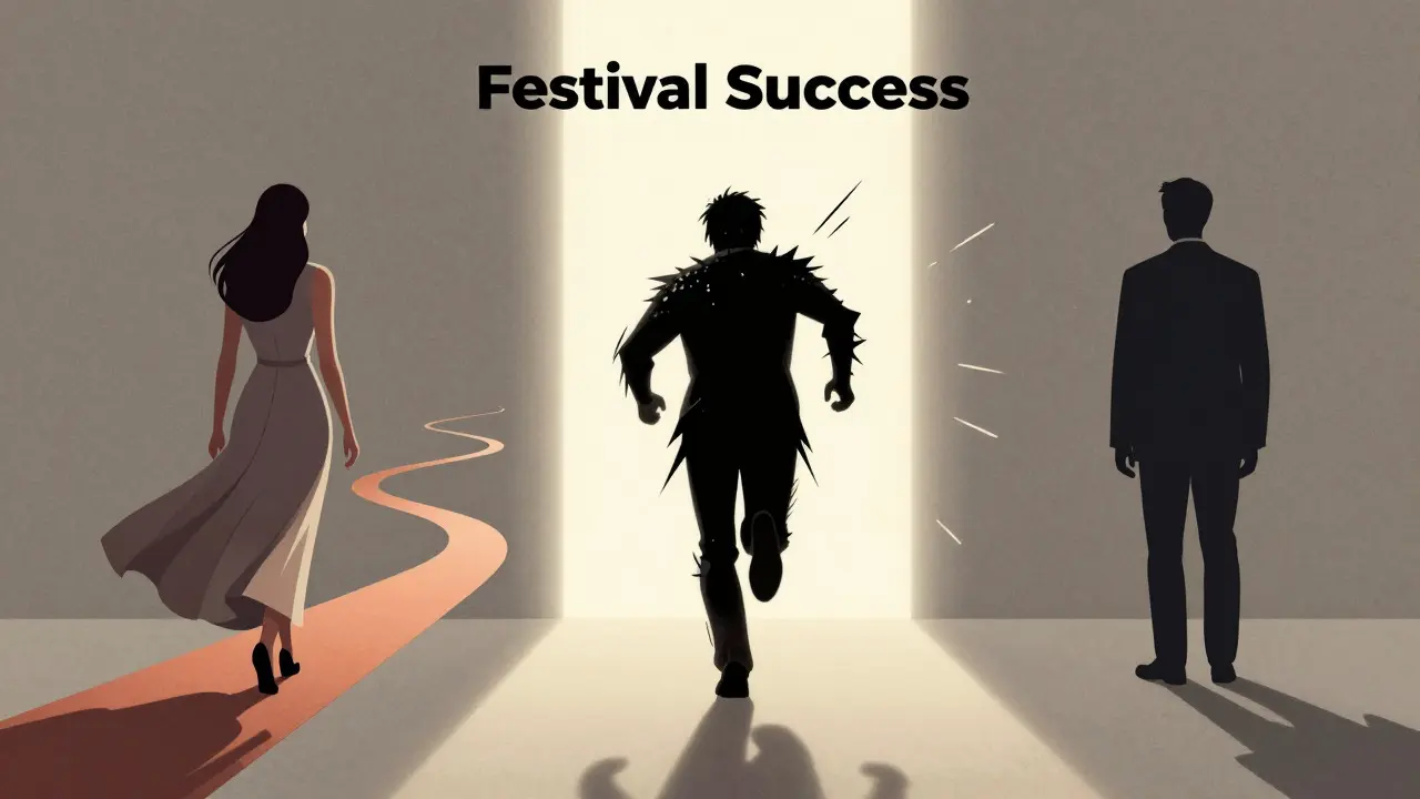 Illustration showing different film genres taking distinct paths after festival success