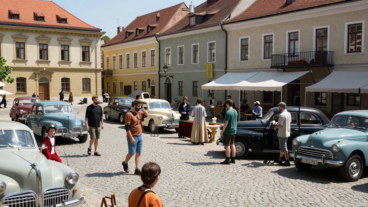 Period drama filming in a historic square in Belgrade, Serbia