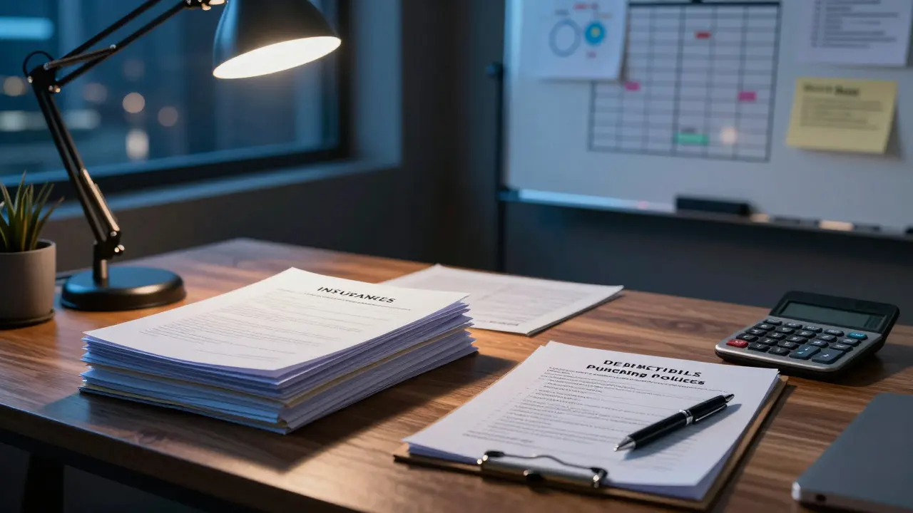 Producer's desk with insurance documents and schedule, highlighting financial planning