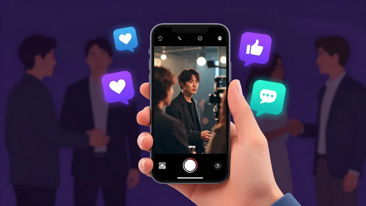 Smartphone showing social media clips promoting indie films