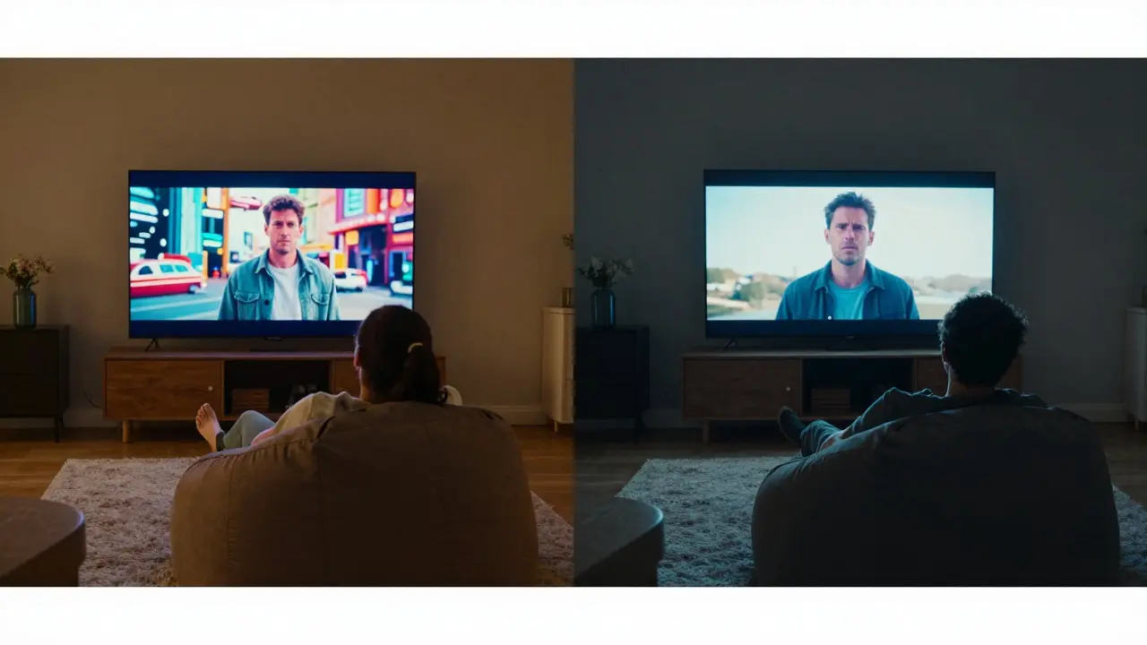 Split screen comparing a relaxed viewing experience with an interrupted one