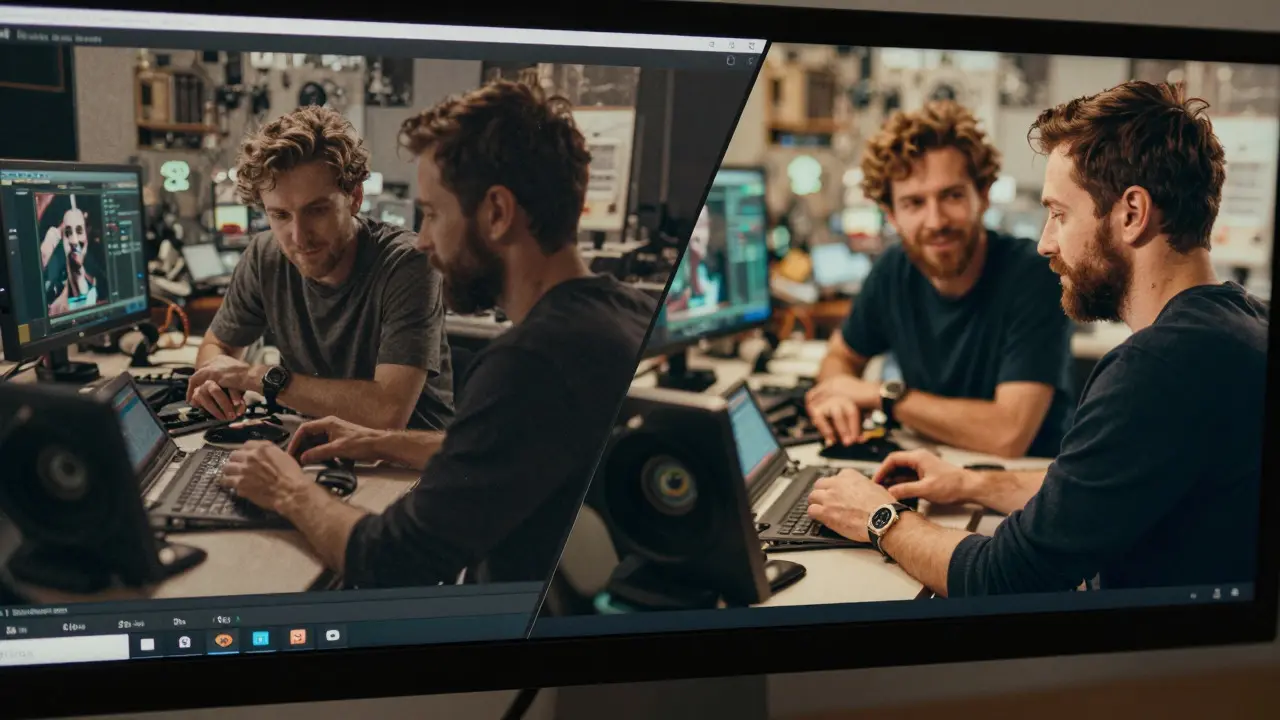 Split screen comparison of raw video footage versus polished, color-graded cinematic output