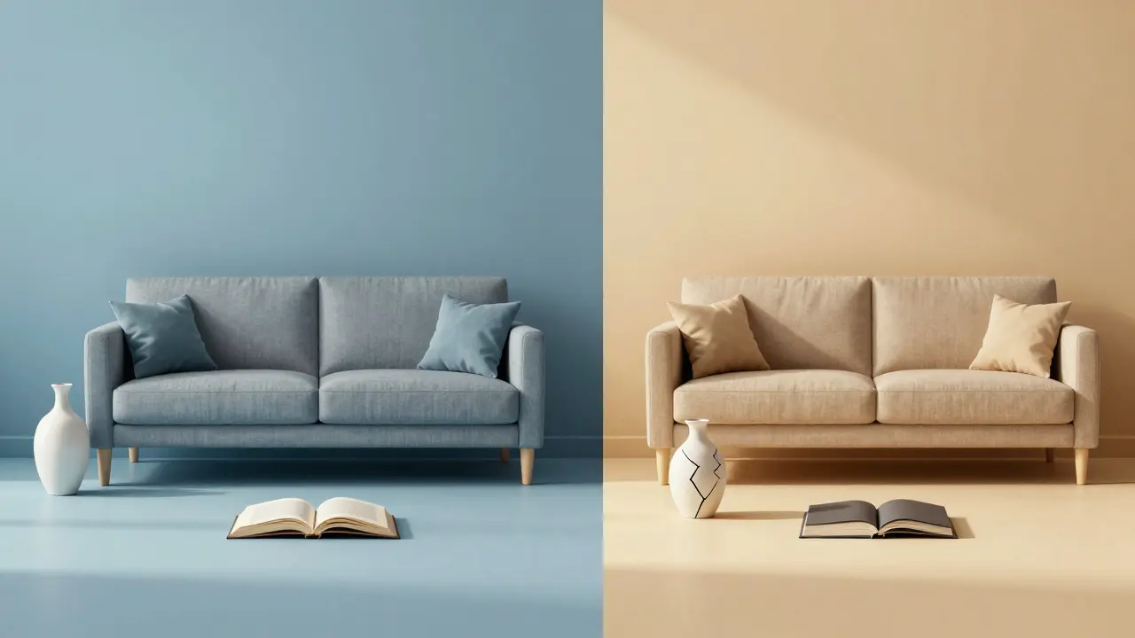 Split-screen comparison showing correct versus erroneous prop placement and lighting