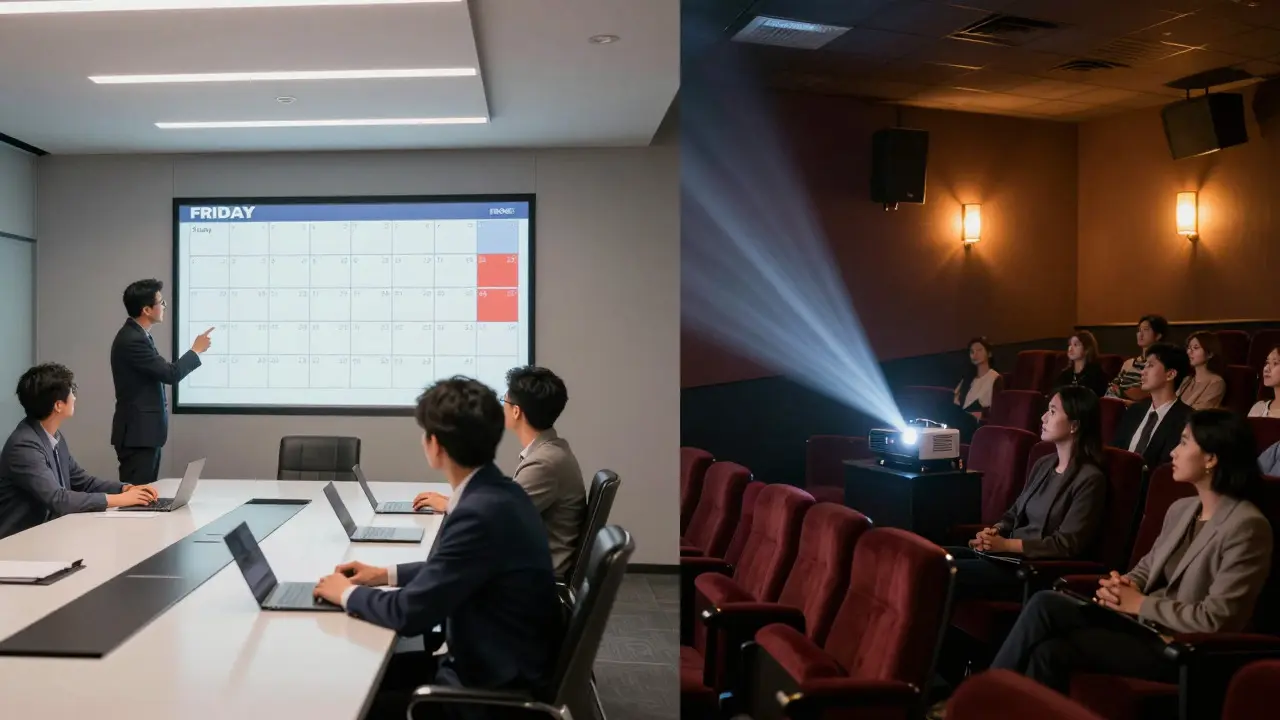 Split view of studio planning and indie film screening