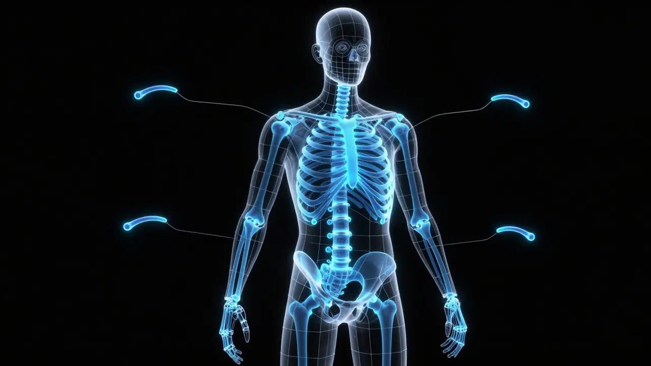 Wireframe 3D character model revealing internal bone structure and rig controls