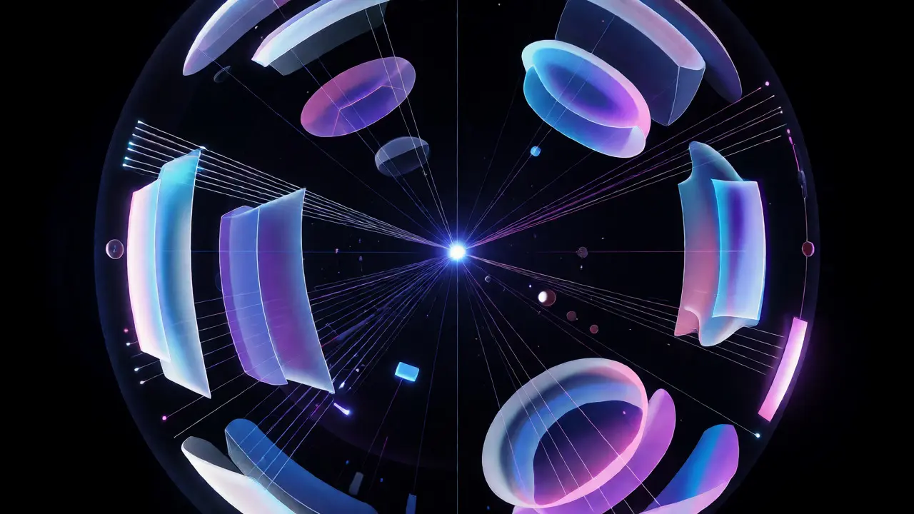 Abstract 3D visualization of Dolby Atmos spatial audio spheres