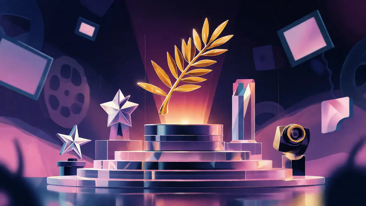 Abstract conceptual art showing golden palm trophy and award tier symbols
