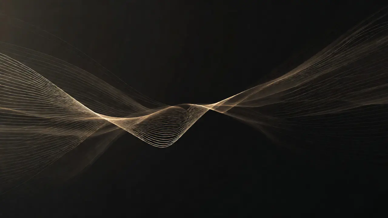 Abstract golden sound waves radiating in dark empty space